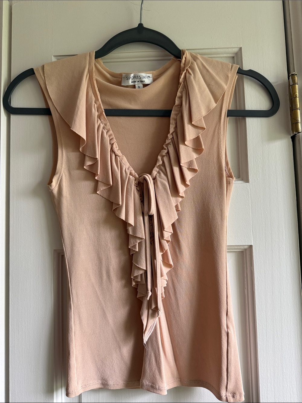 Sportstaff Peach Ruffle Tie-Front Sleeveless Top